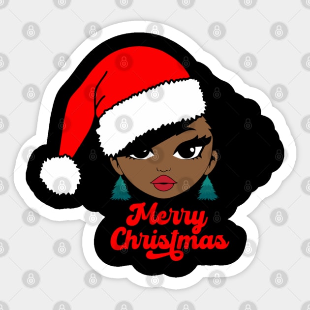 Merry Christmas Santa Hat, Black Girl Christmas Magic Sticker by UrbanLifeApparel